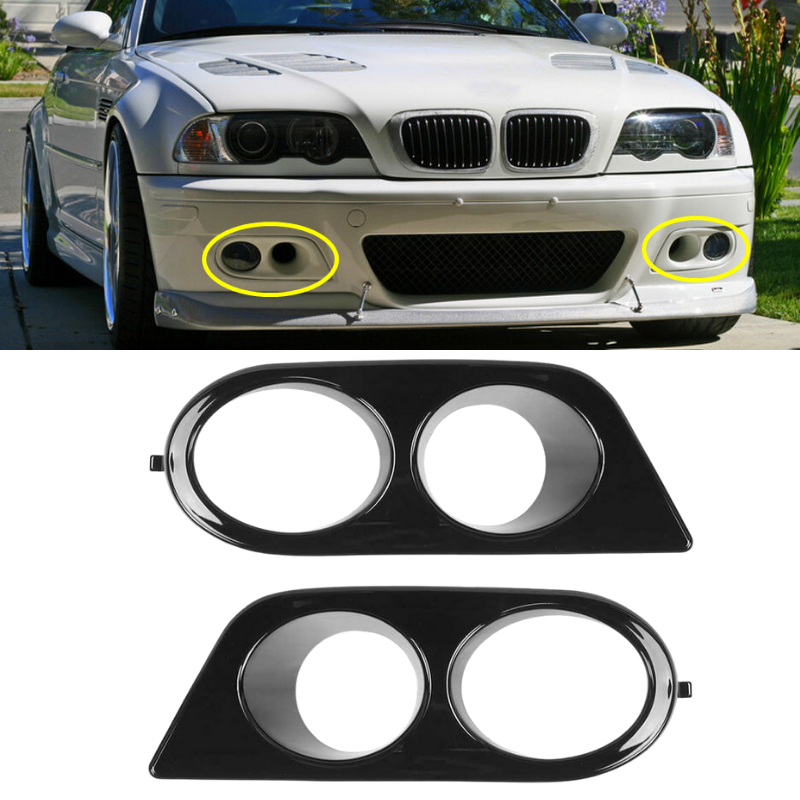 Pair Gloss Black Front Fog Driving Light Lamp Cover For BMW E46 M3 2001-2006