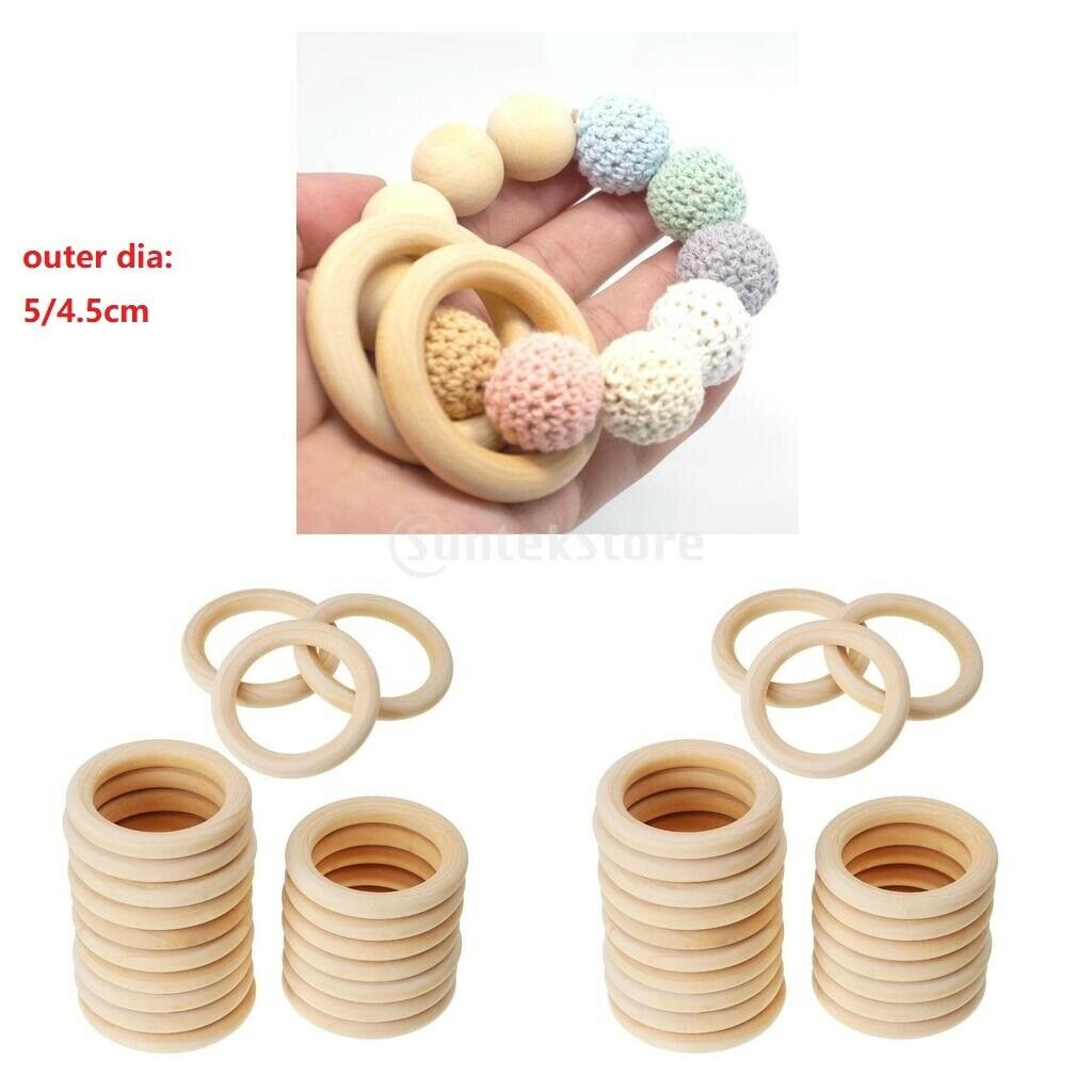 40pc Natural Wooden Teether Unfinished Baby Wood Toys DIY Handmade 50/45mm