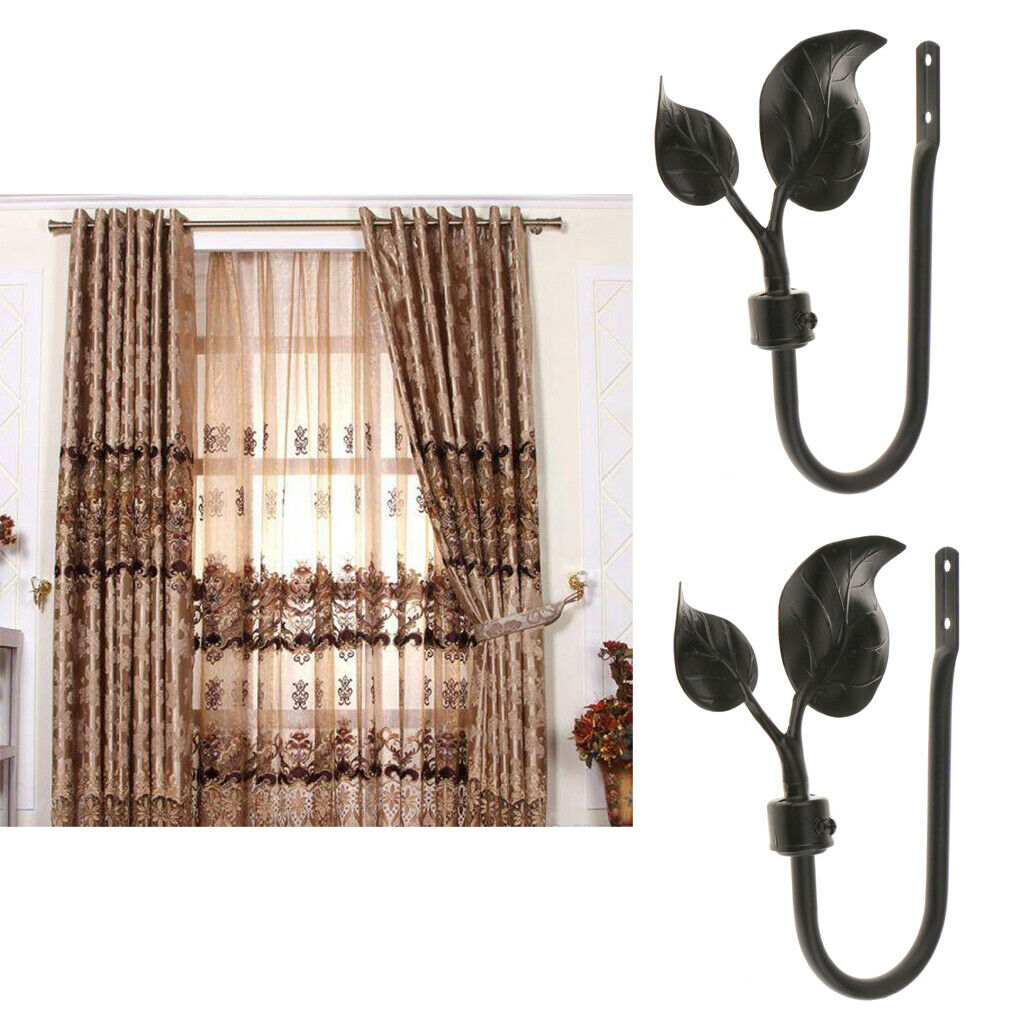 2x Strong Metal Leaf Curtain Drapery Hooks Window Tieback Hanger Black