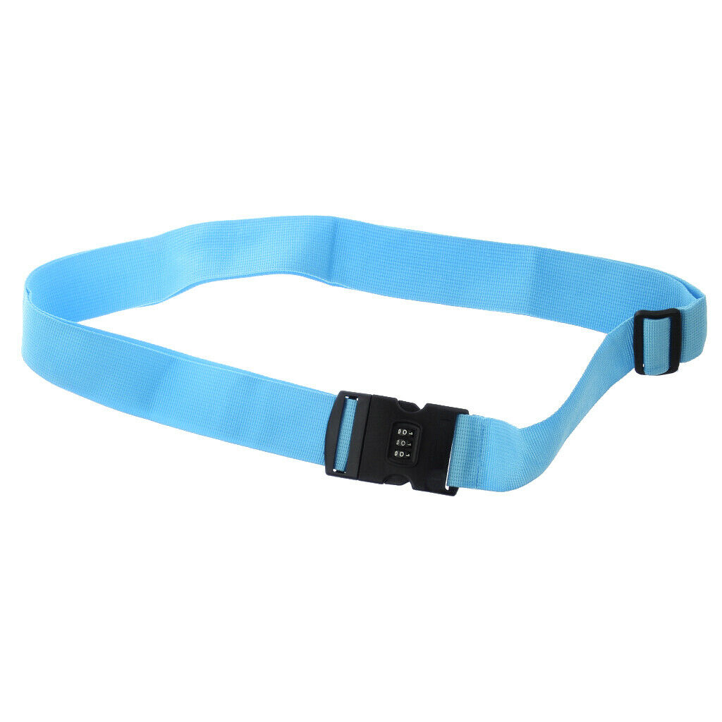 50-95cm Luggage Strap Adjustable Travel Belt w/ 3-Dial Combination Lock Blue