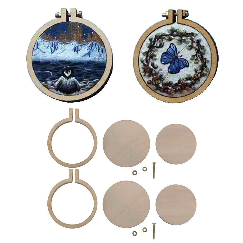 2pcs Round Wooden Embroidery Hoop Embroidered Frames Ring for DIY Supplies