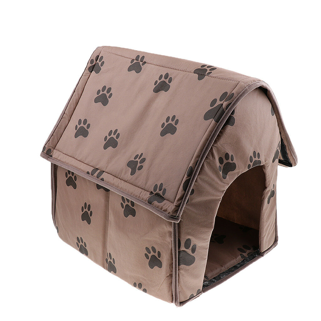 Pet Dog Cat Cave Bed House Footprint Windproof Warm Puppy Soft Mat Kennel
