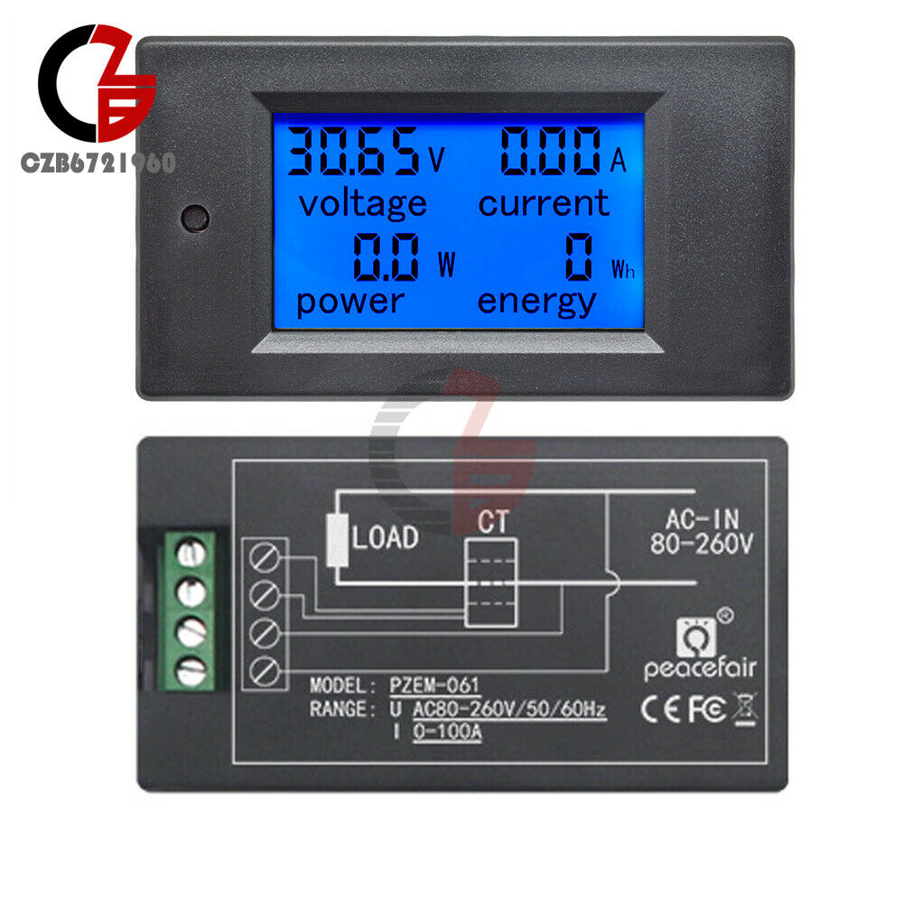 PZEM-061 AC80-260V Power Detector Voltmeter Ammeter Frequency Multimeter