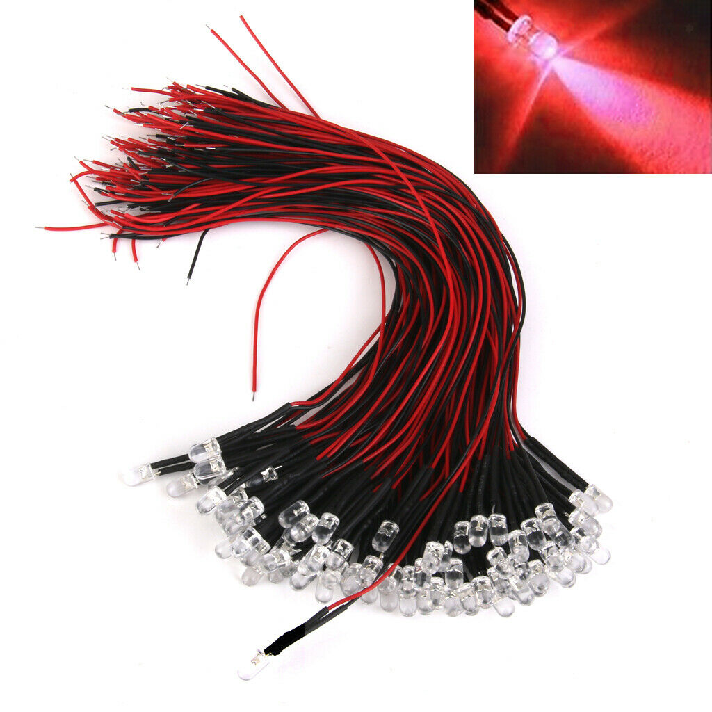 20x DC3-42V 5mm LED Red Bulb Pre wired Light Emitting Diodes Small 20cm Wire