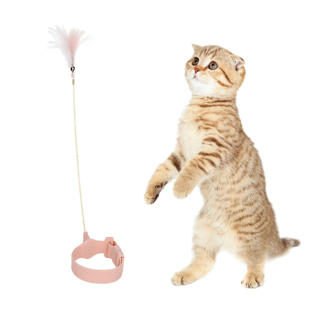 Pet Cat Feather Teaser with Collar Toys Wand for Exercising Training Chasing