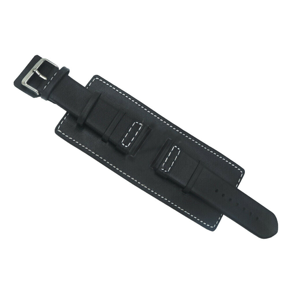 Excellent Cow Leather Watch Band Cuff Bracelet Wristband Strap Black