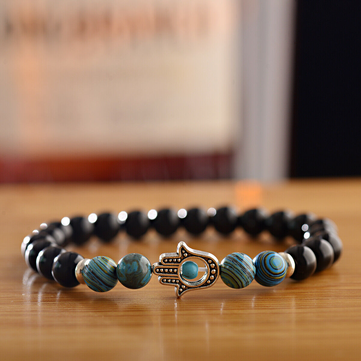 New Fashion Man Malachite Bracelets Lava Stone Stretch Hand Of Fatima Hamsa Hand