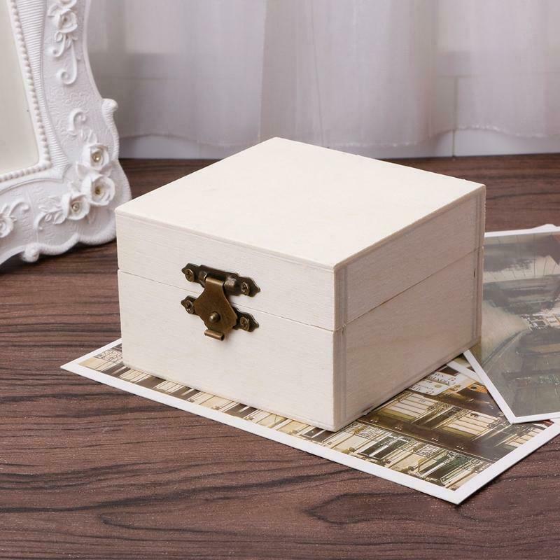 Wooden Square Jewelry Storage Box Wood Base Crafts Case Art Decor Kids DIY Toys