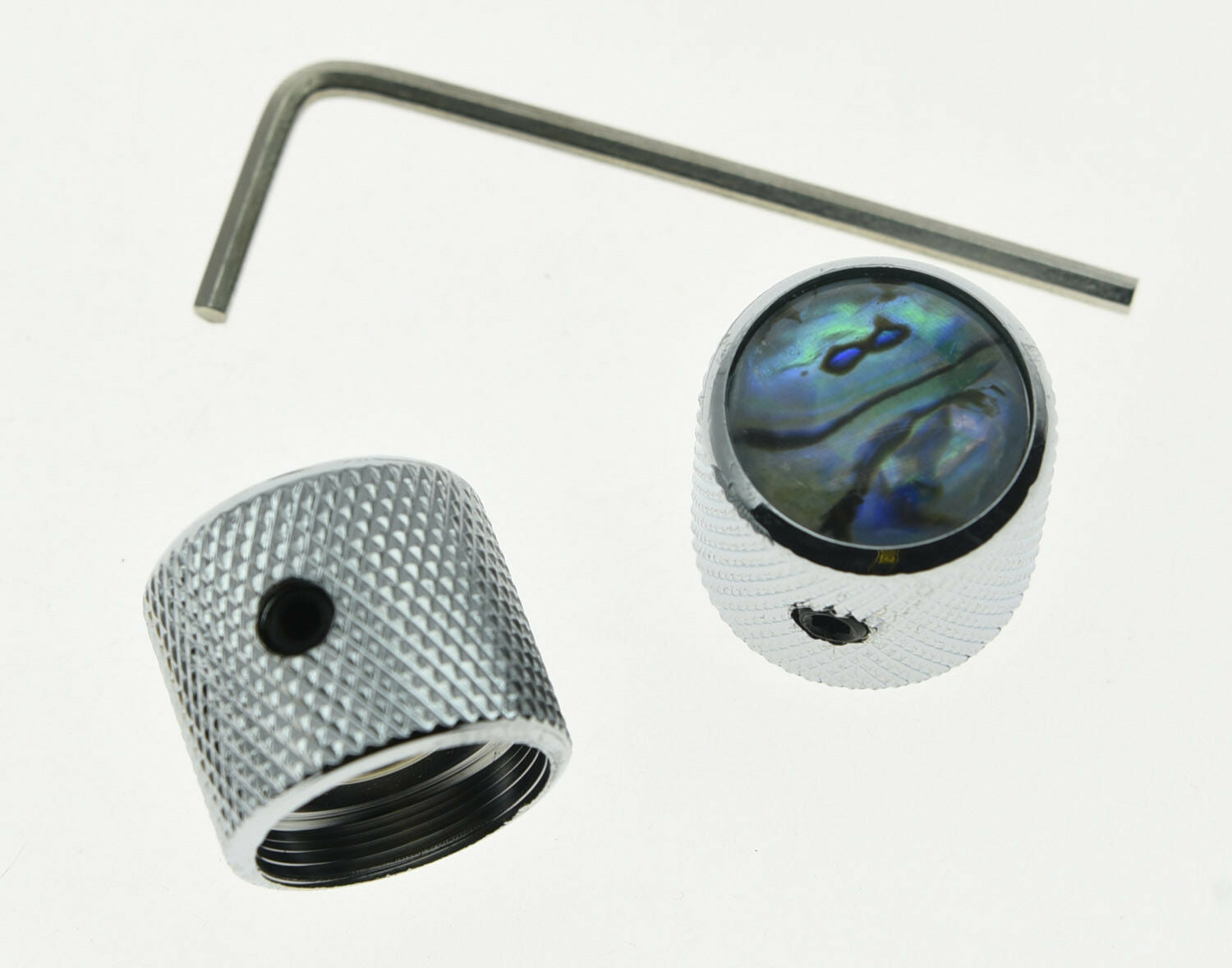 2x Set Screw Abalone Top Chrome Guitar Dome Knobs for Tele Telecaster Bass Knob