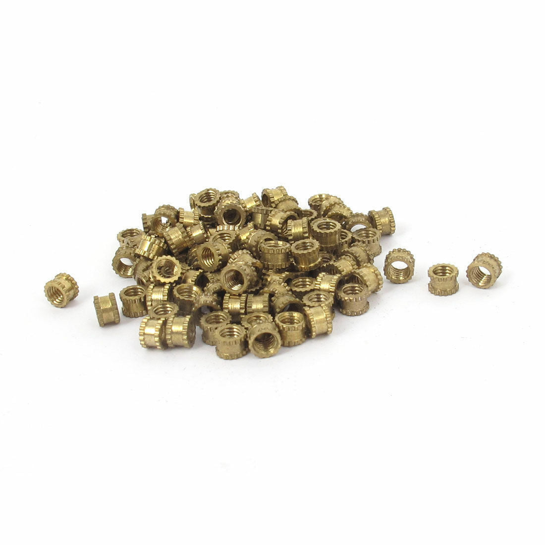 M3x3mm Threaded Round Metal Knurl Thread Insert Nuts Brass Tone 100pcs