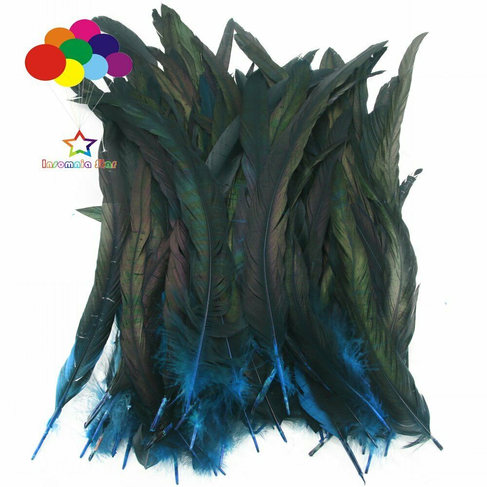 Lake blue dyeing 100 Pcs 12-14 Inch/30-35cm Cock Chicken Tail natural Feathers