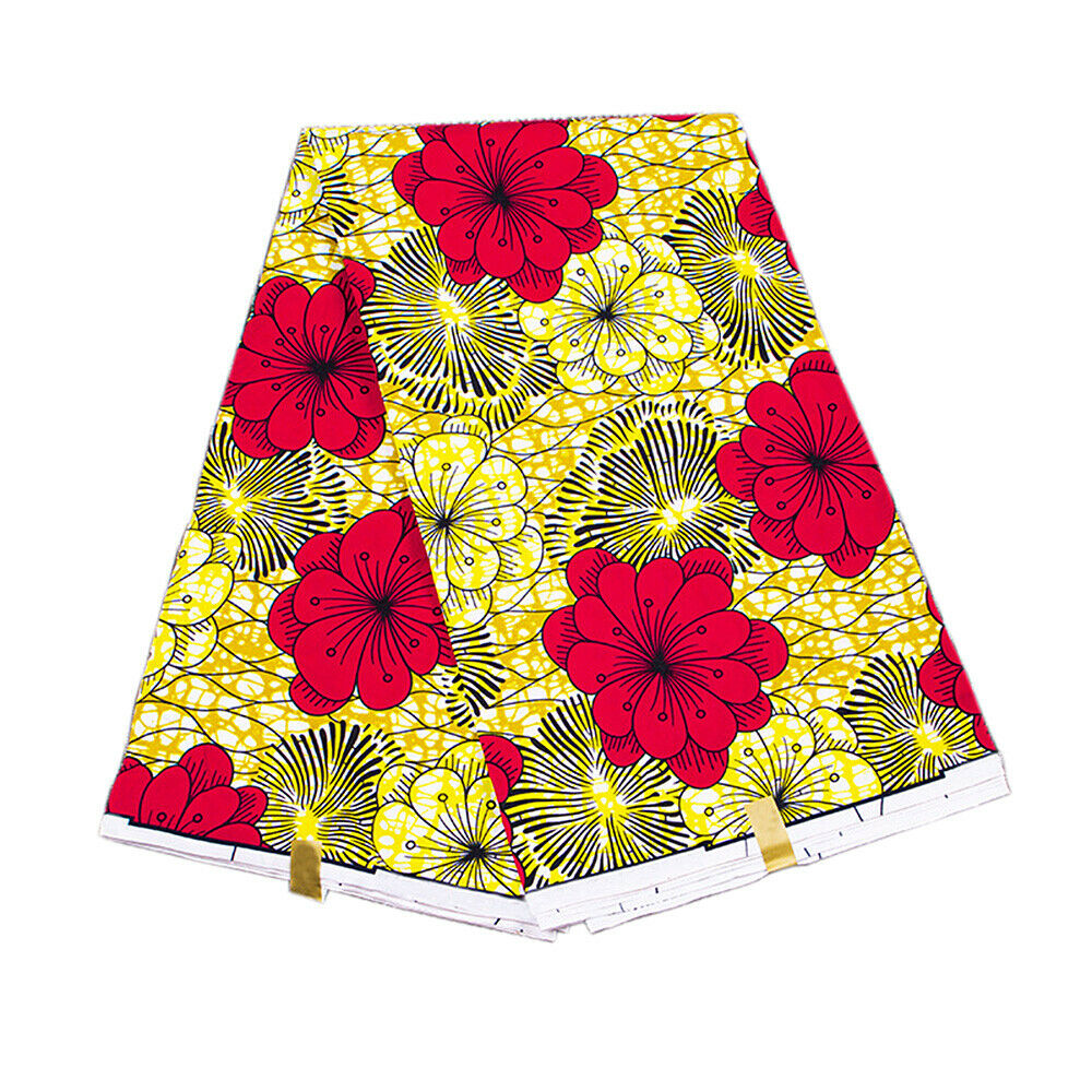 Polyester African Wax Printing Fabric Yellow Red Flower DIY Sewing Craft Supply