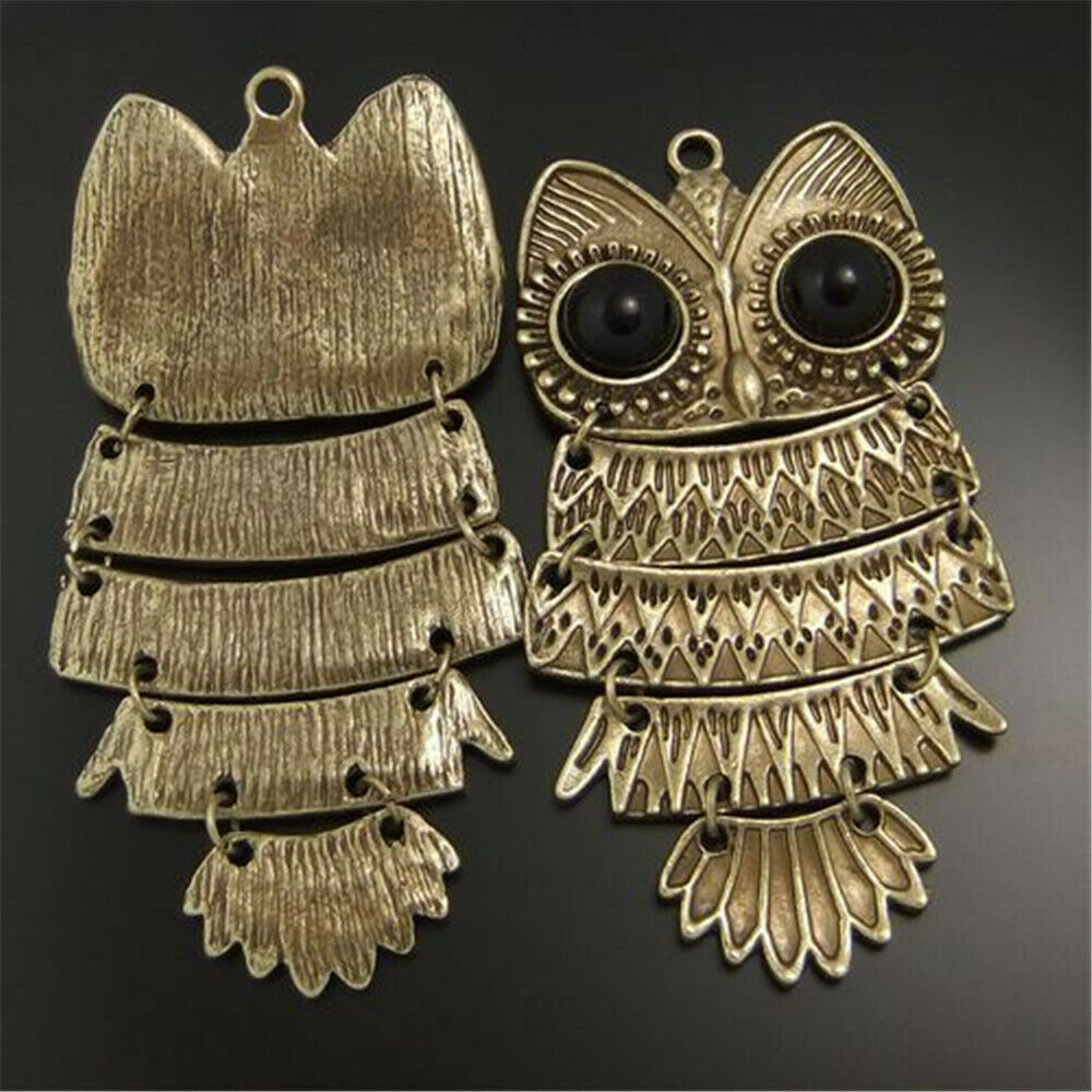 2 pcs Antiqued Bronze Alloy Splicing Owl Pendant Charm Jewelry Findings 74x43mm