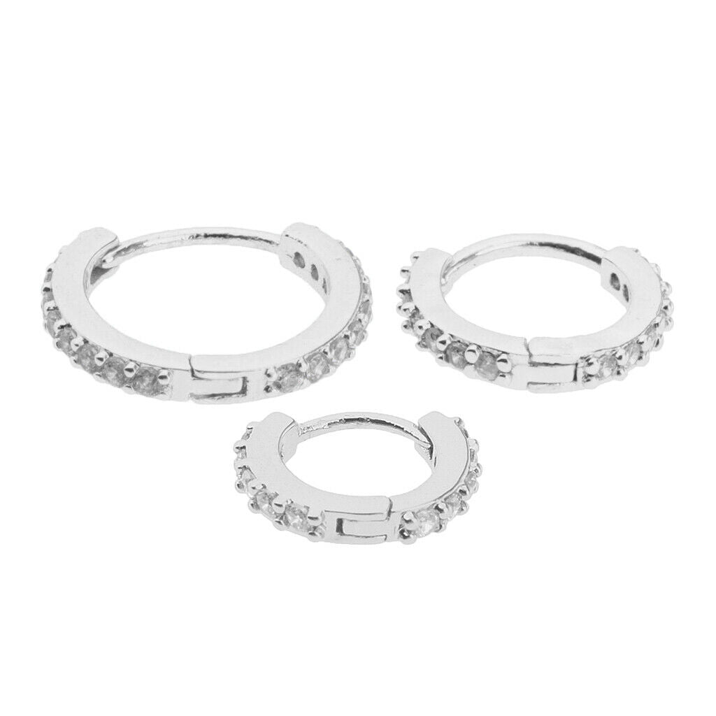 3 Pieces Huggie Hoop Earrings Cubic Zirconia Lobes Pierced Ear Studs Jewelry