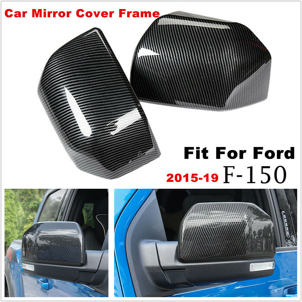 Carbon Fiber Style Car Mirror Cover Frame For Ford F-150 Ranger Raptor 2015-19
