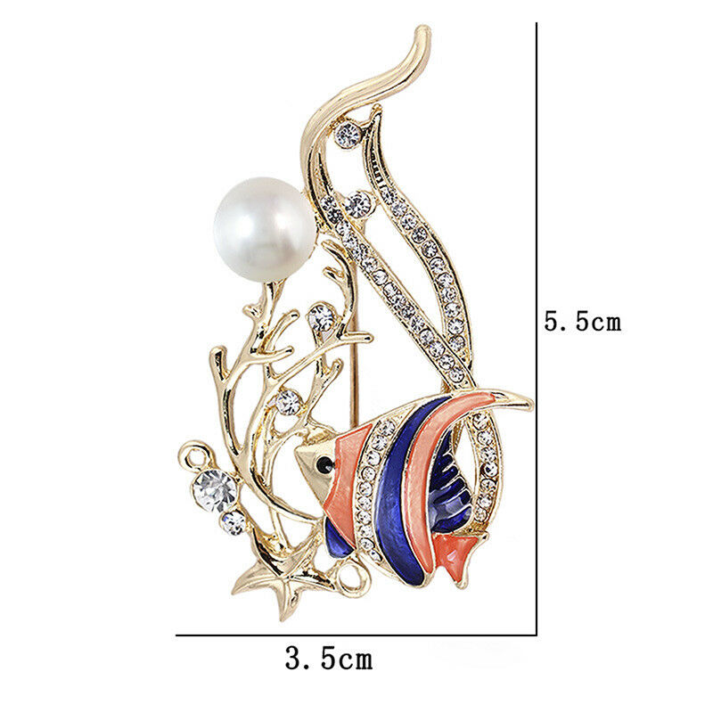 Multi Enamel Fish Brooches Crystal Rhinestone Animal Brooch Suit Corsage P.l8