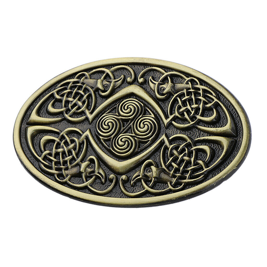 Mens Native American Cowboy Germanic Celtic Pattern Oval Bronze Belt Buckle