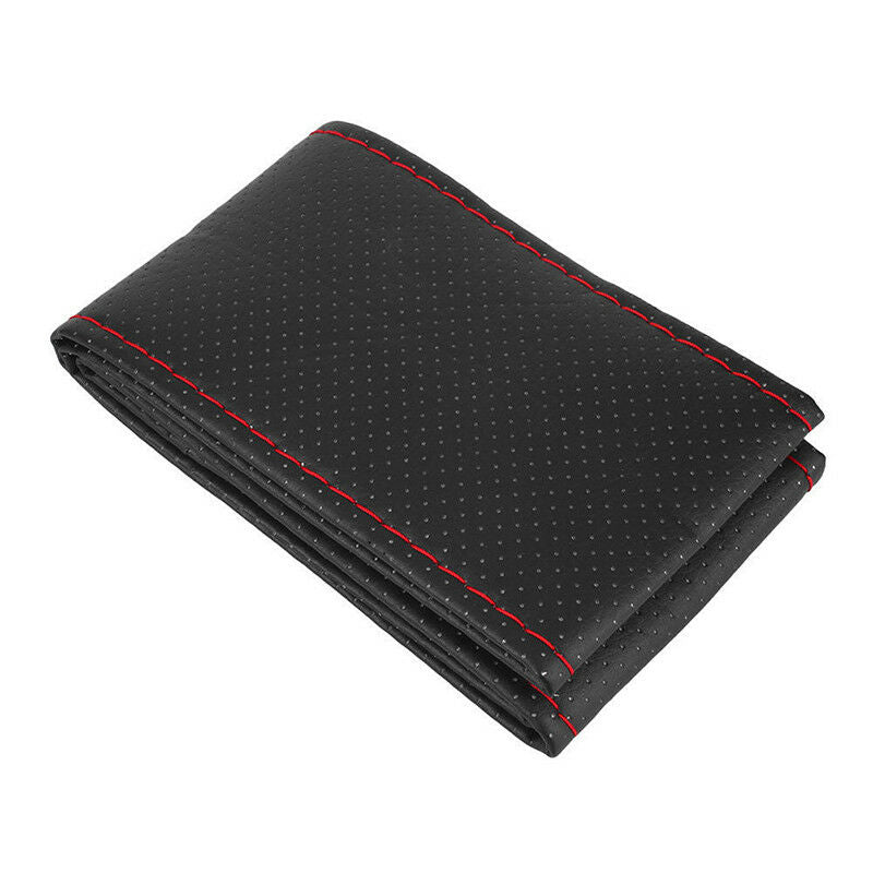 Black+Red PU Leather DIY Car Steering Wheel Cover 38cm With Needle And Thr.l8
