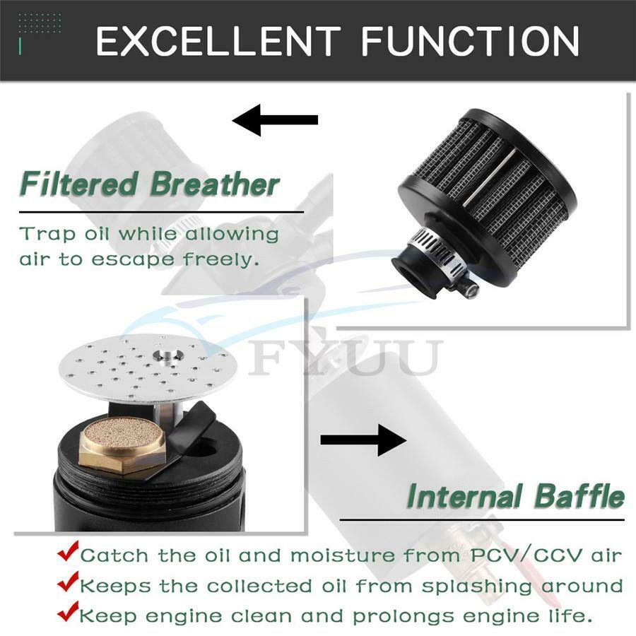 Universal 3-Port Oil Reservoir Catch Can Tank with Filter Drain Valve Breather