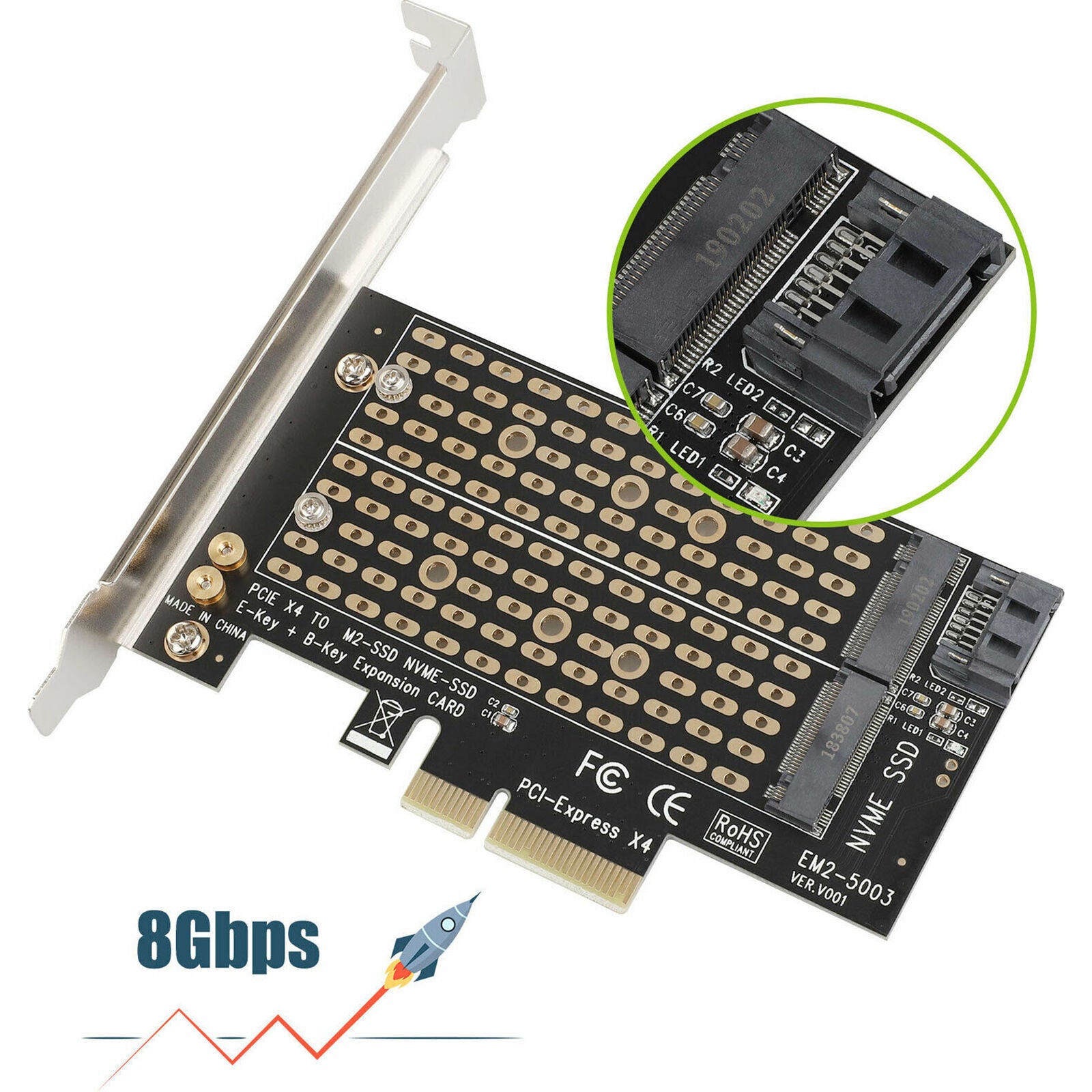 M.2 NGFF to Computer SATA Dual SSD PCI PCIe x4 x8 x16 NVMe Express Adapter Card