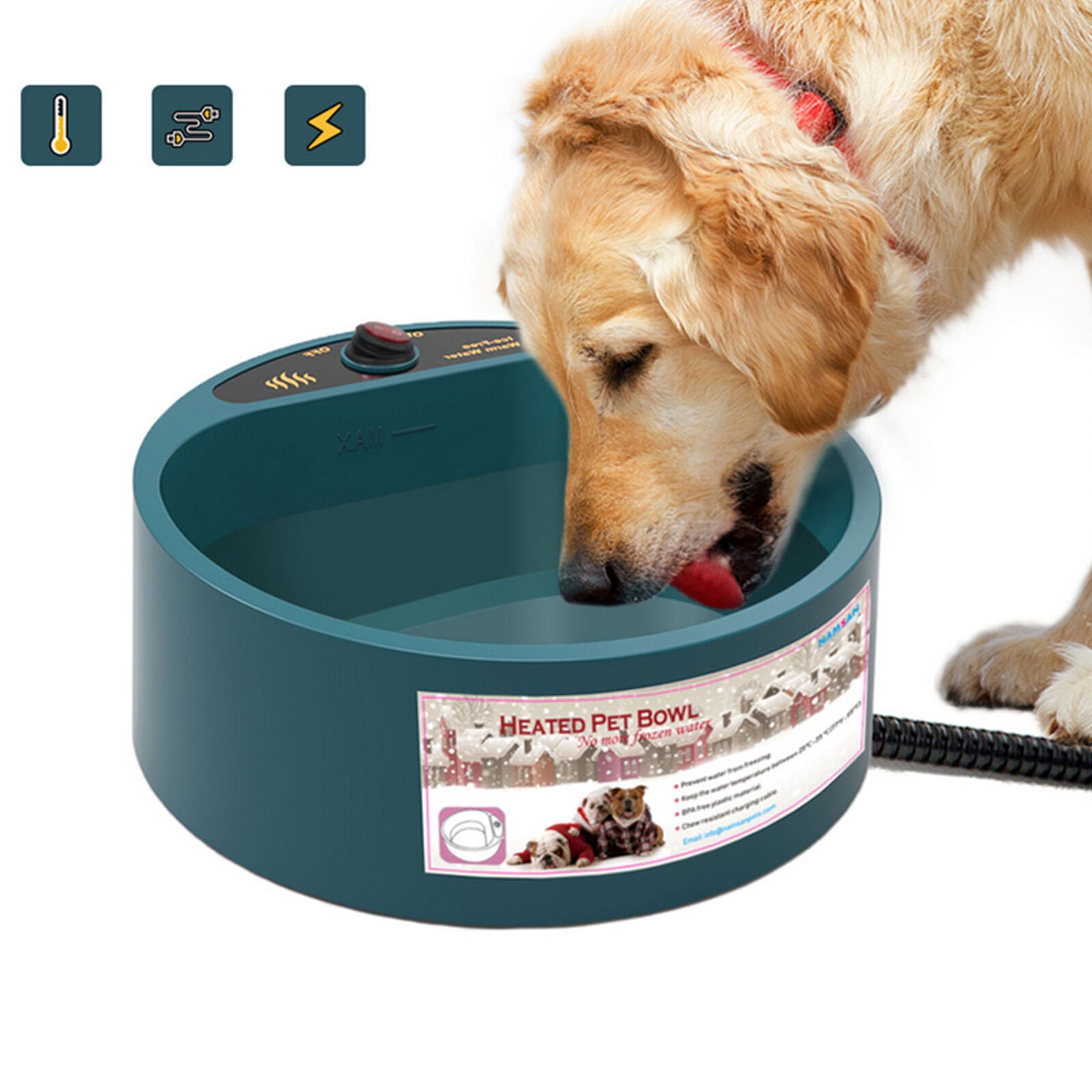 EU Plug Electric Heated Drinking Bowl Dog Pets Heated Food Water Dish Safe Bowl