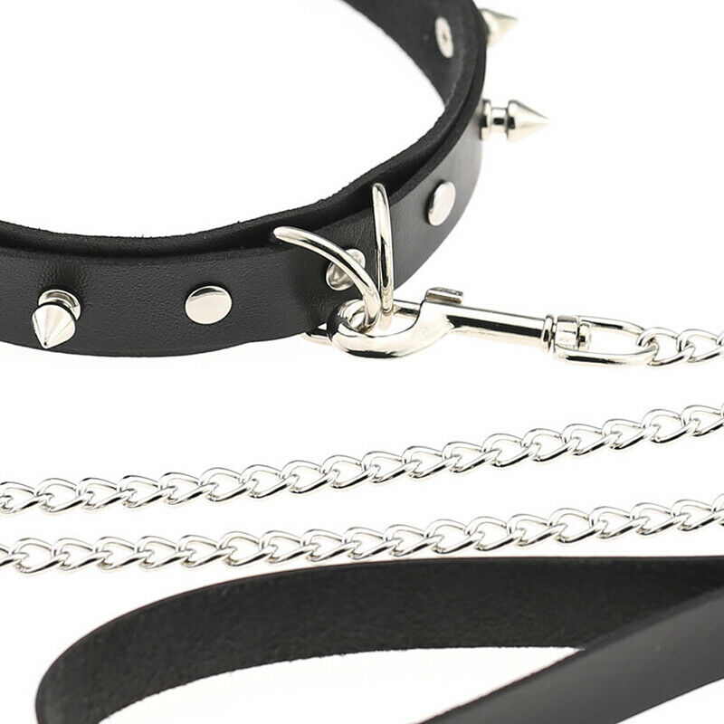 Punk Lady Gothic Slave Leather Choker Chain Spike Rivet Buckle Collar Necklac Qx