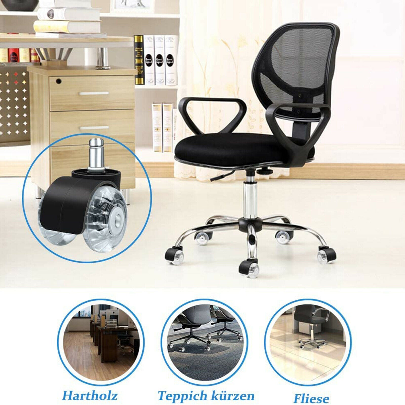 5 Pieces Computer Office Chair Soft Caster Wheels Universal Floor Roller