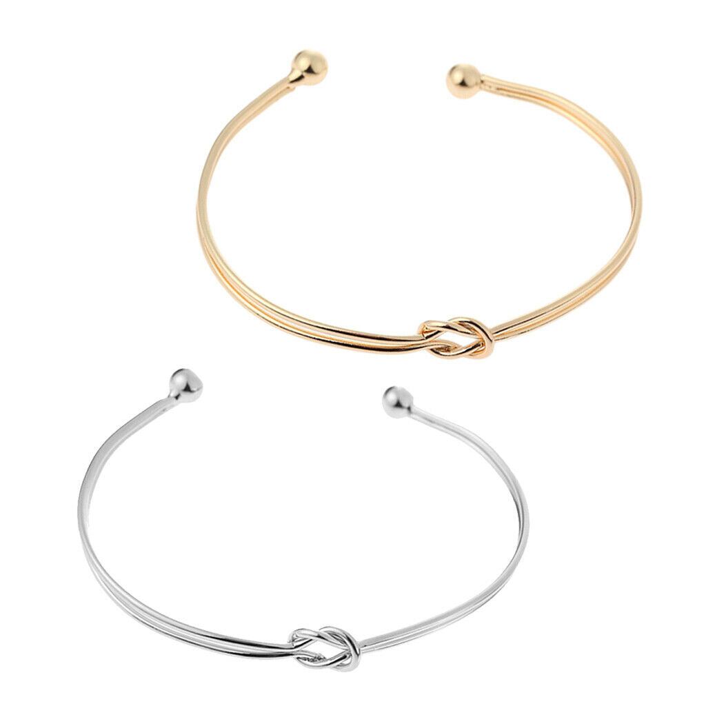 2 Pack Women's Casual Double Wire Knot Open Cuff Bangle Bracelet Wedding