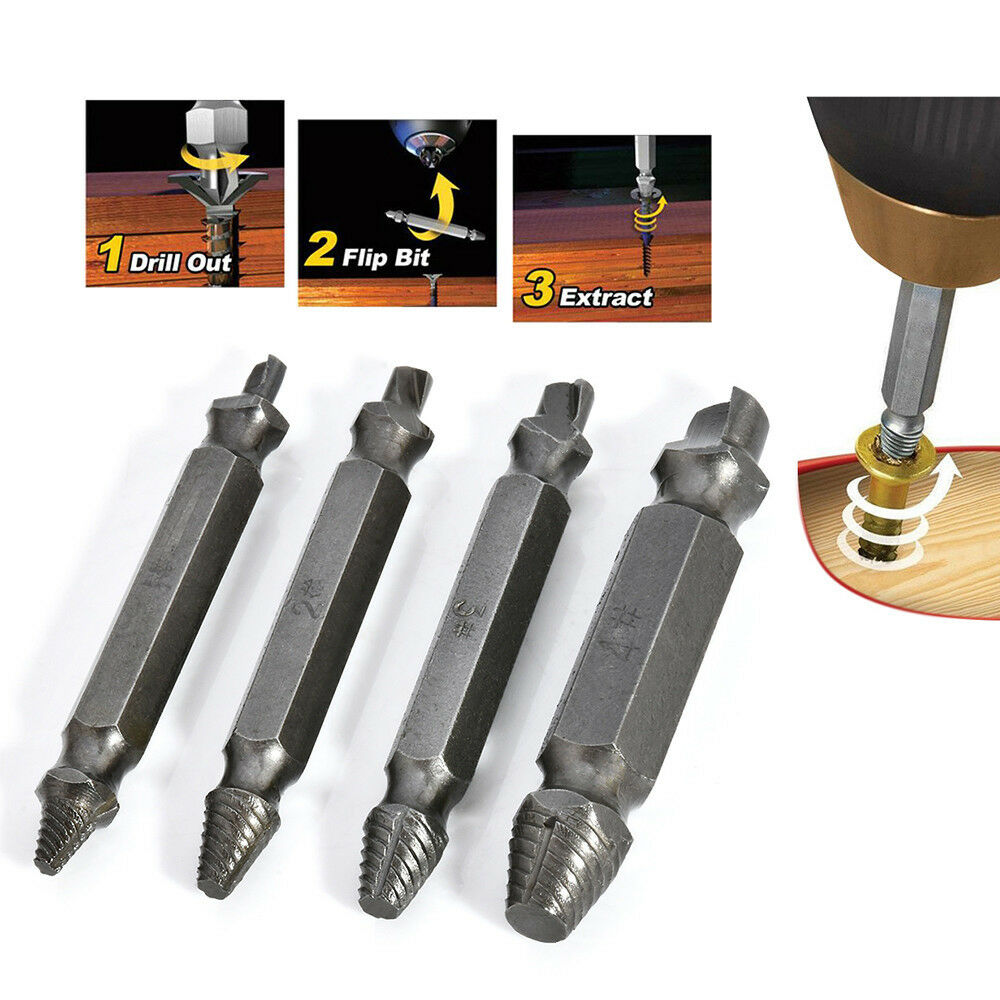 4pcs Damaged Stripped Broken Screw Extractor Drill Bits Easy Out Bolt Remover