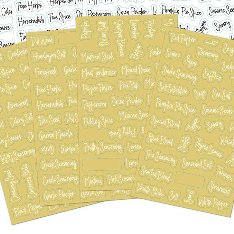 274pcs Transparent Spice Stickers Waterproof Black White Pantry Sticke.l8