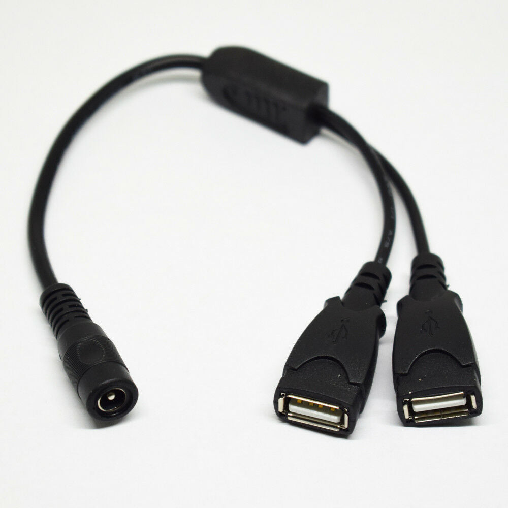 10pcs 26cm DC 5.5x2.1mm Female to Dual USB Female Splitter Power Adapter Cable