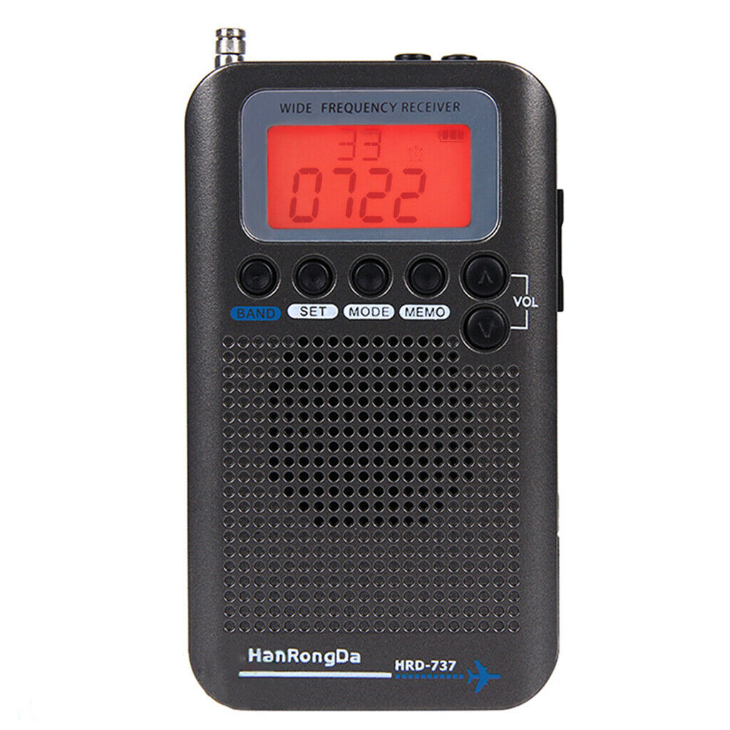Aircraft band radio receiver VHF Portable full band radio recorder Black