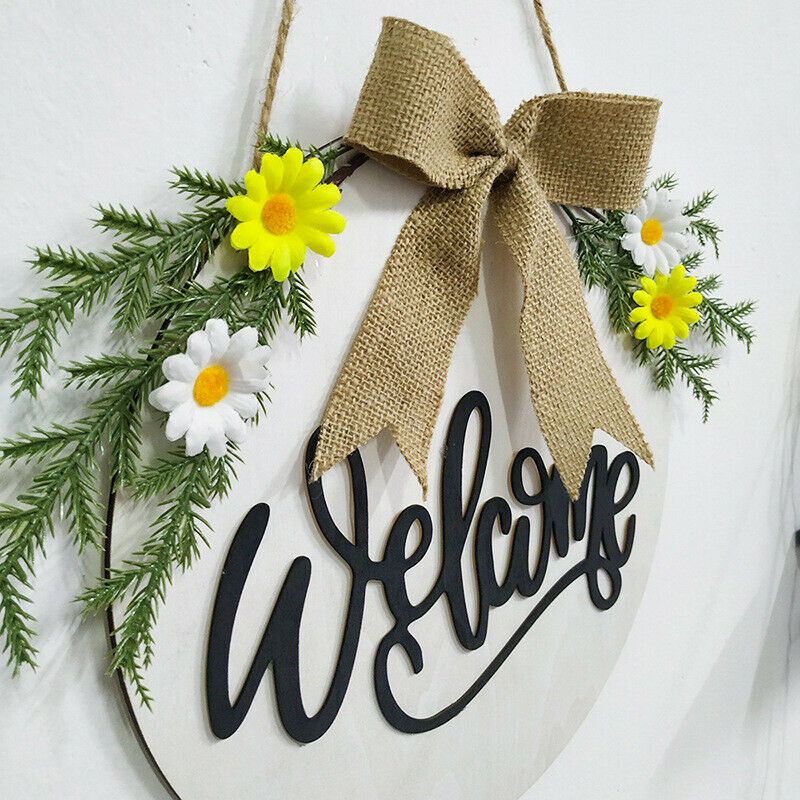 1PCS Wood Sign Welcome Wreaths Flower Decor Home Garlands Yard Garden DecorBDAU