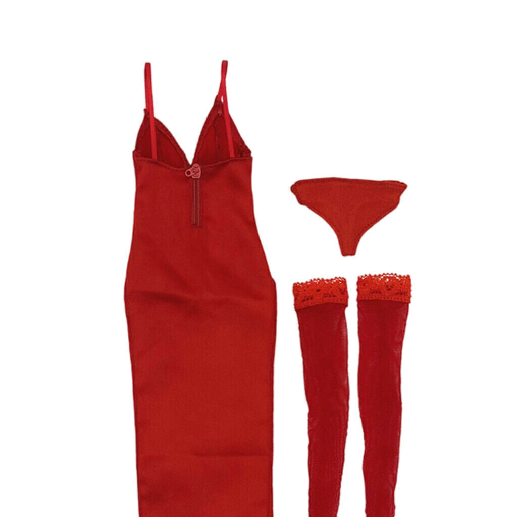 1/6 Womens Handmade Red Dress & Stocking for Action Figures Body Clothes