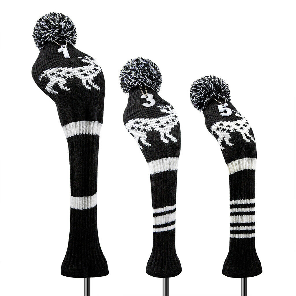 3x Elk Pattern Golf Head Cover No. 1 3 5 Driver Wood Club Headcovers