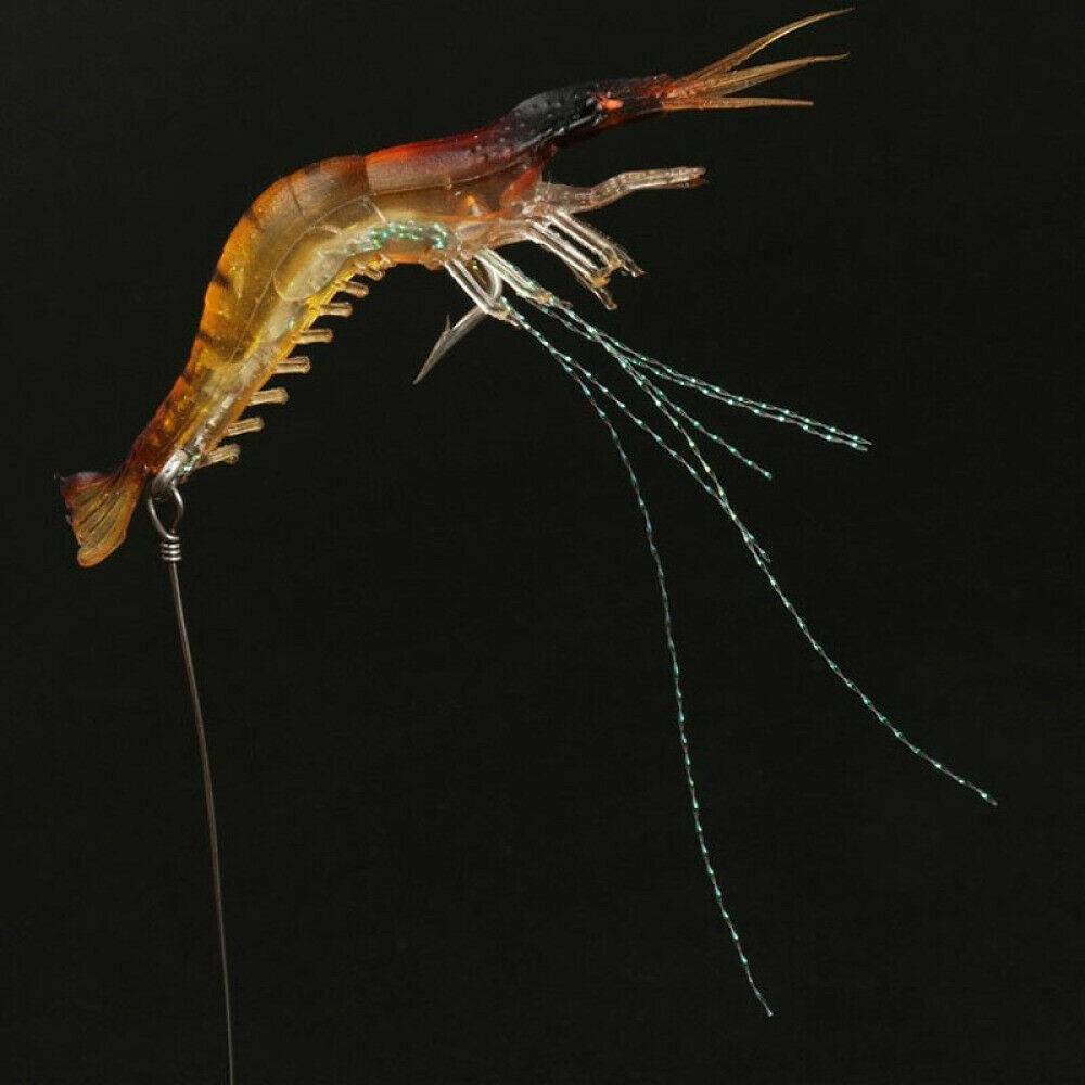 6x 9cm 6g Luminous Fishing Lure Bait Artificial Shrimp Lures Soft Plastics Hooks