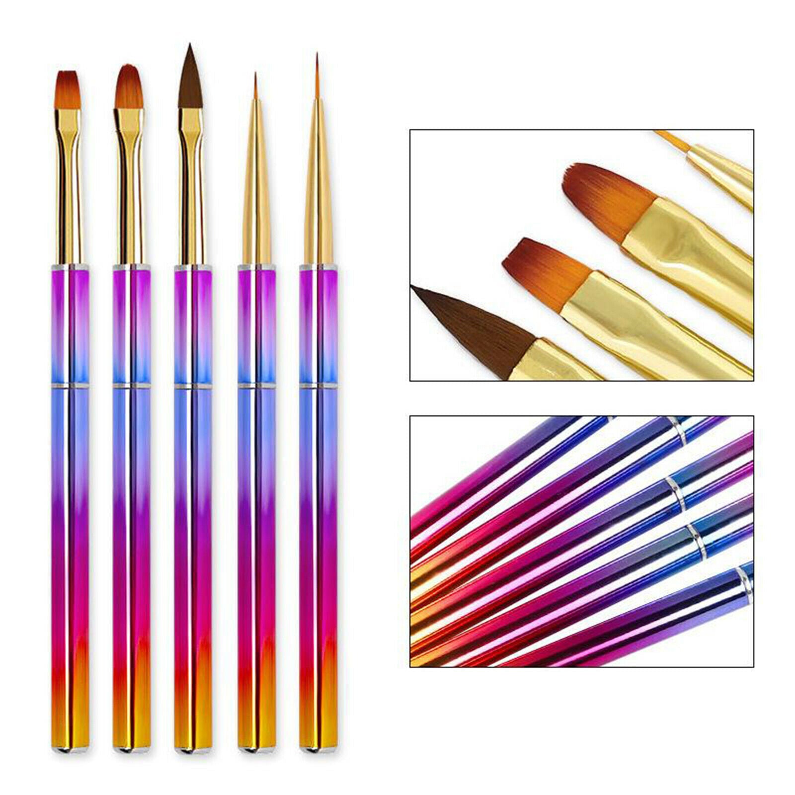 5x Nail Art Brushes Set Design Pen Drawing Painting Tools for Salon Home