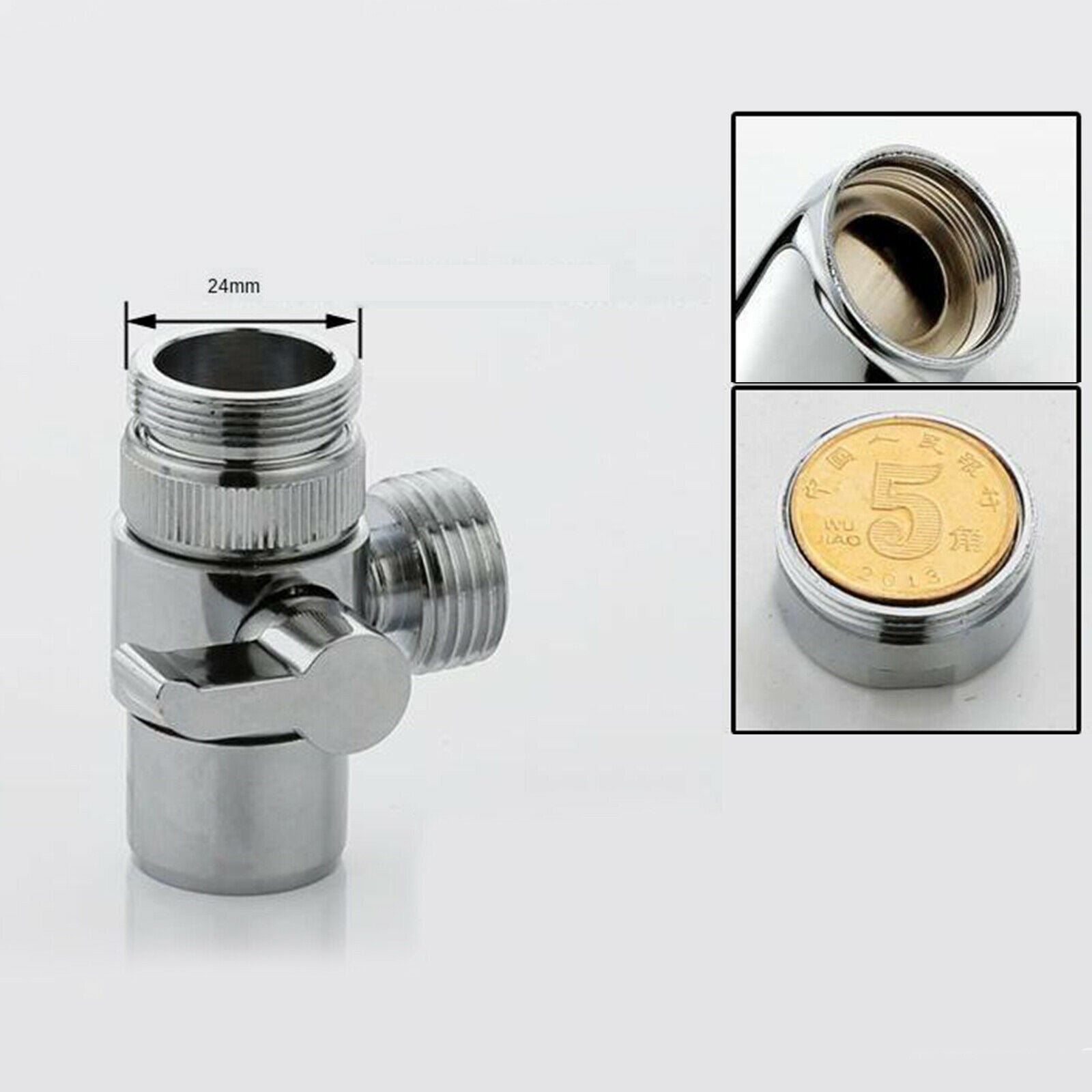 3 Way Metal T-Adapter with Shut-Off Valve Connector Solid Brass Shower Arm