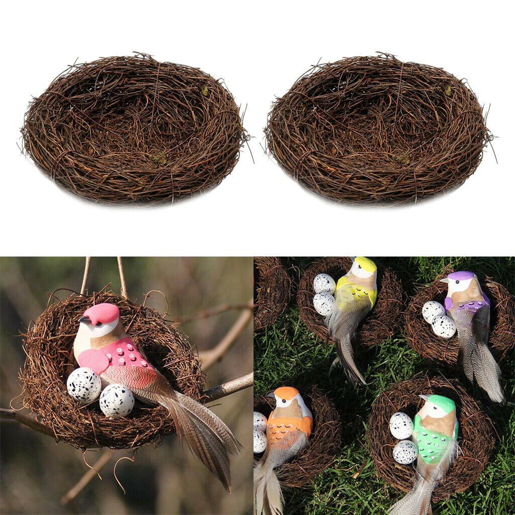 2x Brown Bird Nest Birdhouse Small Birds Bedding Holiday Decoration 6cm