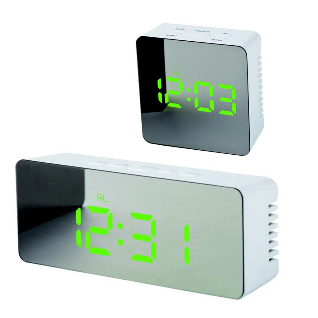 Set of 2 Digital Alarm Clock LED Snooze for Travel Bedroom Students Green