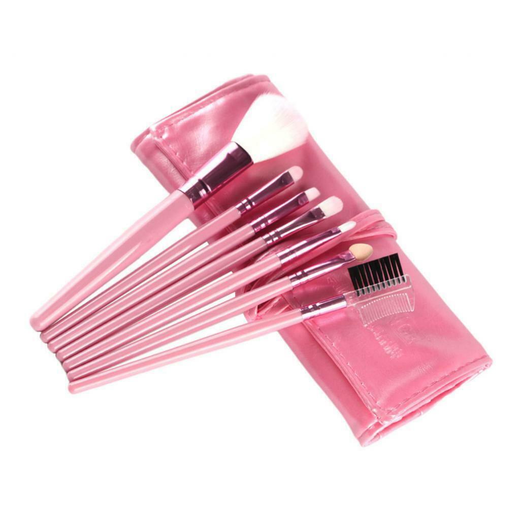 7Pcs Professional Eye MakeupBrush Set W/Pouch For Eye Shader Eyeliner Pink
