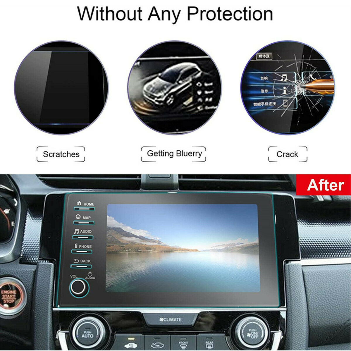 7" inch 5 Buttons Car Navigation Display Tempered Glass Film For Civic 2020 2021