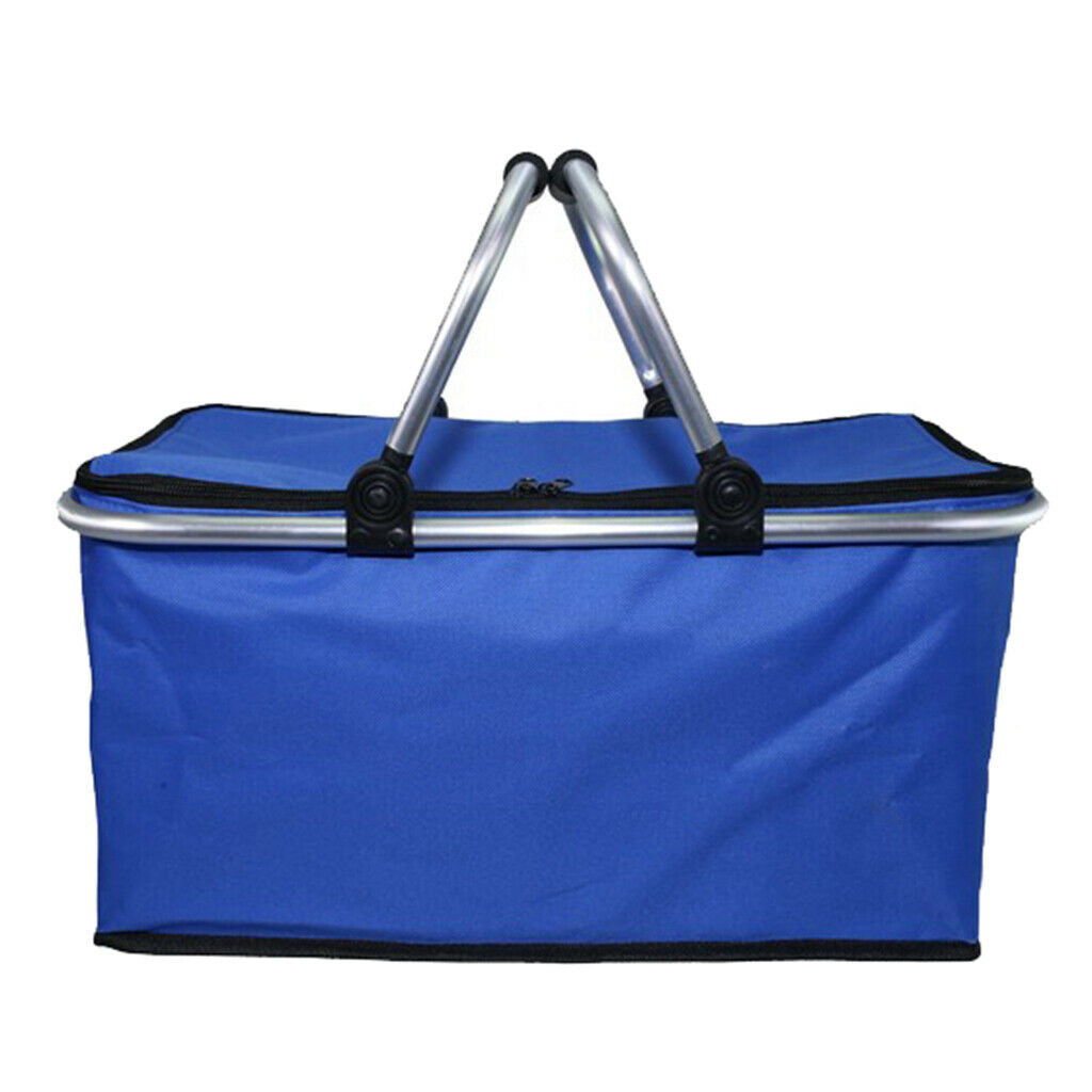 Oxford Insulated Picnic Bag Collapsible Portable Cooler Basket Blue
