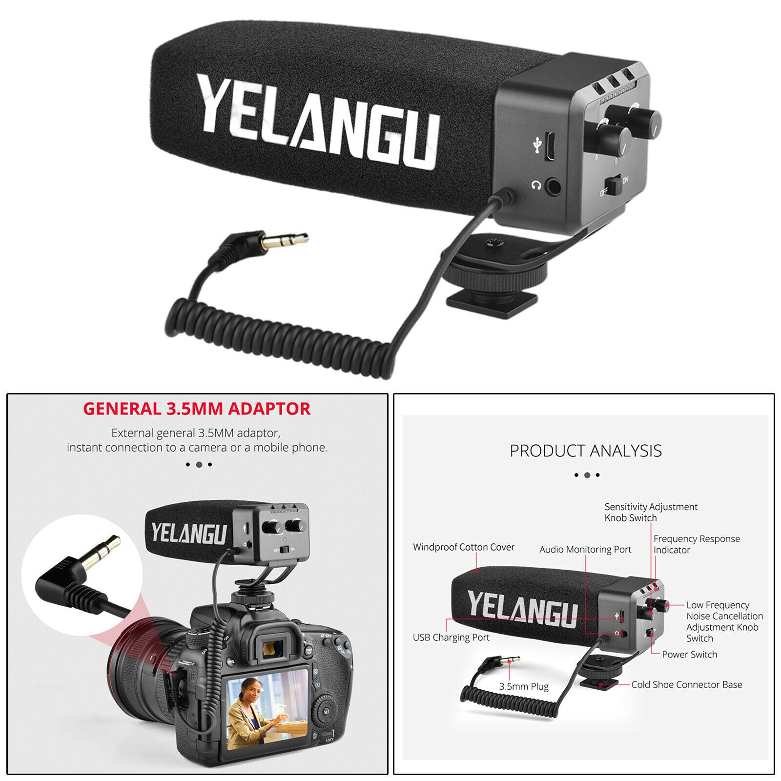 Electric Camera Microphone Recording Video Mic for Camera DSLR Vlogging