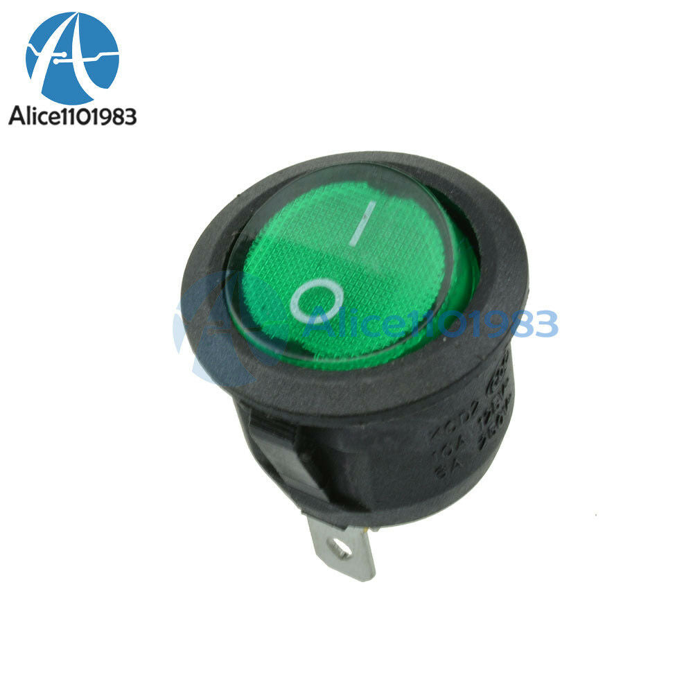 5PCS Green Mini Round 3 Pin SPDT ON-OFF Rocker Switch Snap-in 6A 250V 10A 125V