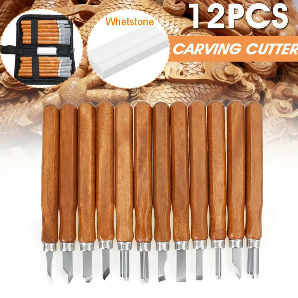 12 Wood Carving Tools Set for Beginners with Wooden Handles and Storage Case