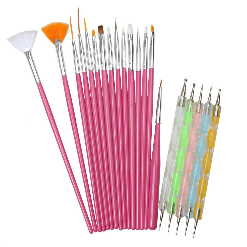 20pcs Nail Art Design Set Dotting Painting Drawing Polish Brushes Pen  Pink