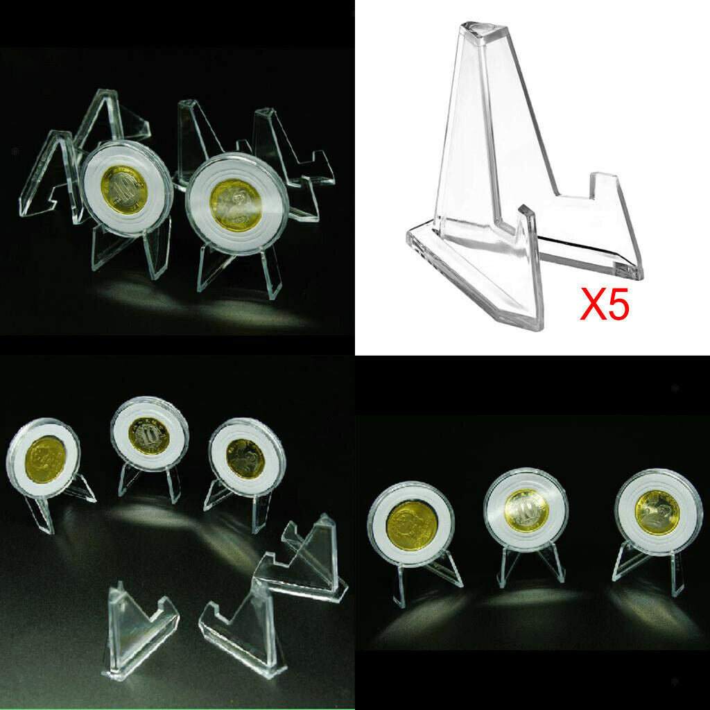 5Pcs Clear Coins Display Stands Holder for Medallions Lighters Poker Chips