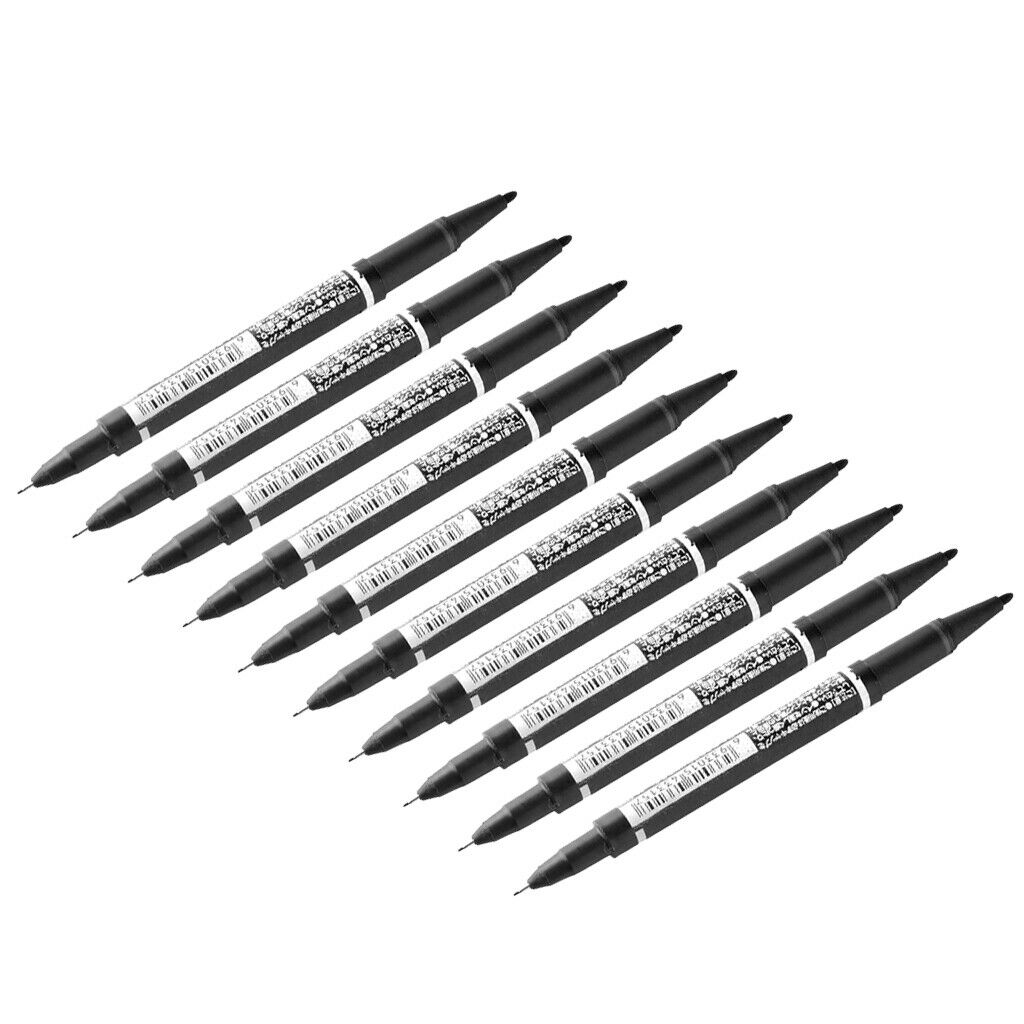 Set of 10 Pieces Universal Twin Tip Waterproof Black Fine Line Pen Writing