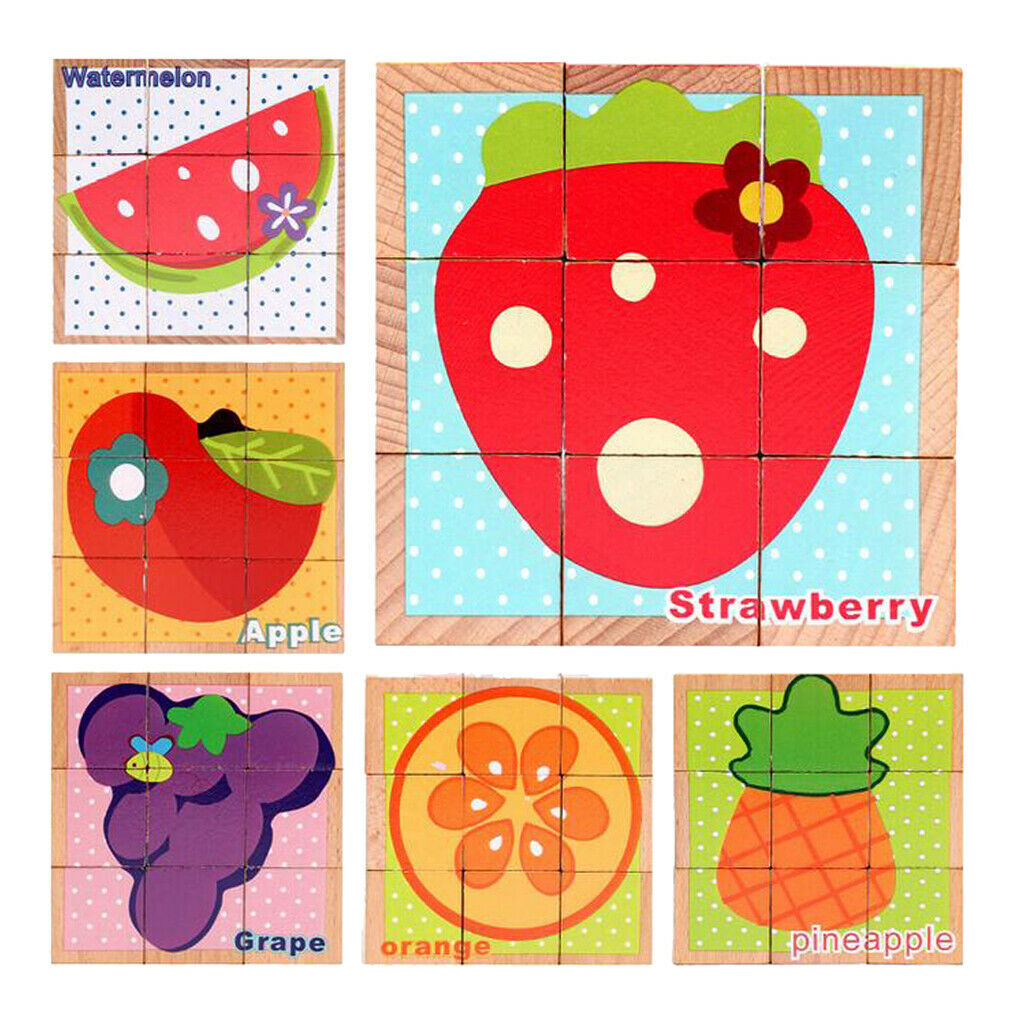 Wooden Fruits Blocks Puzzles for Kids Baby Toddlers Blocks Learning Educational